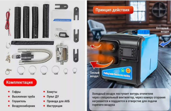 Отопитель воздушный переносной 5Квт 12/24/220В Синий