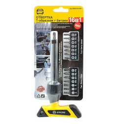 Набор Отвертка Т-образная с торцевыми головками, битами 16в1 СТРОНГ