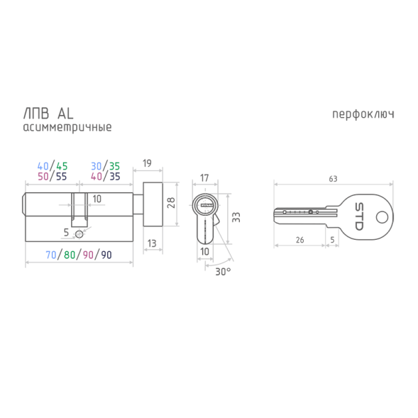 Цилиндр.мех-м STD AL ЛПВ-70 (хром) (40-30в) "Нора-М"