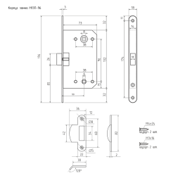Корпус замка М 13П-96 мм пластик яз.(ст.медь) под фикс. "Нора-М"