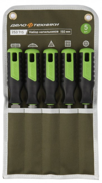 253715 Набор напильников №2 150мм, 5шт (плоский,полукруглый, квадратный трехгранный, круглый)(12шт)