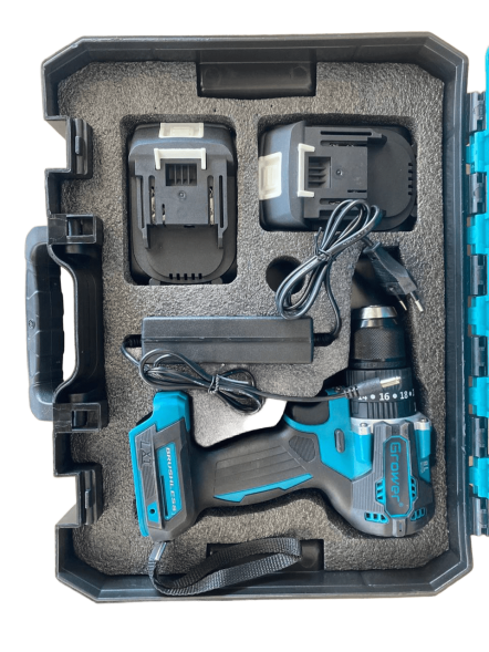 Бесщеточная ударная дрель-шуруповерт, патрон металл 10 мм, 21v, 2.6Ah аккум. 2шт, Кейс, З/У GROWER