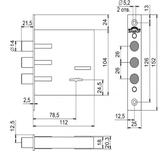 Замок врезной 1.04.02.3.1  Эльбор