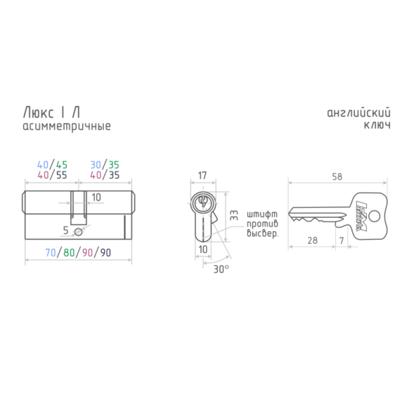 Цилиндр.мех-м Люкс I Л-70 (латунь) (40-30)  "Нора-М"