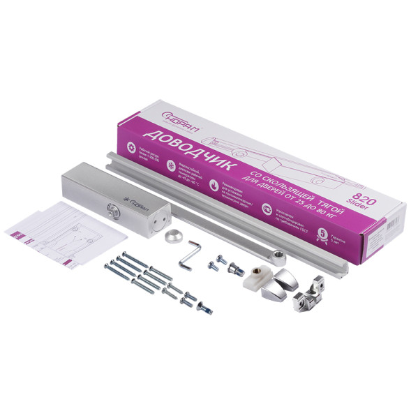 Доводчик ISPARUS 820 SLIDER (до 70кг) (серебро) морозостойкий со скользящей тягой