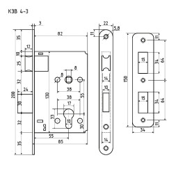 Корпус замка КЗВ 4-3 (55мм) (хром) Нора-М