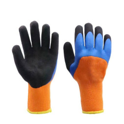 А-53  перчатки акриловые утепленные 300# c дв. вспен.лат.покрыт. (синяя зал.черная ладонь) 10шт.