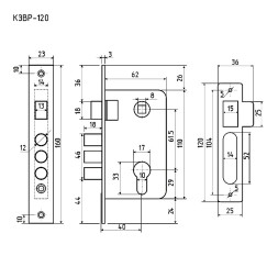 Корпус замка КЗВР-120 (62мм) (золото) Нора-М