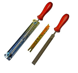 Надфиль для заточки цепи, круглый и плоский напильник с двумя ручками и направляющим 4.8мм СТРОНГ