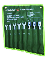 516081 Набор ключей комб. шарнирных 8ш. (8,10,12,13,14,15,17,19) тетрон сумка)
