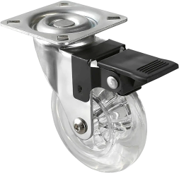 Колесо прозрачное PU поворотное с тормозом 50мм SCPB 25 ПР