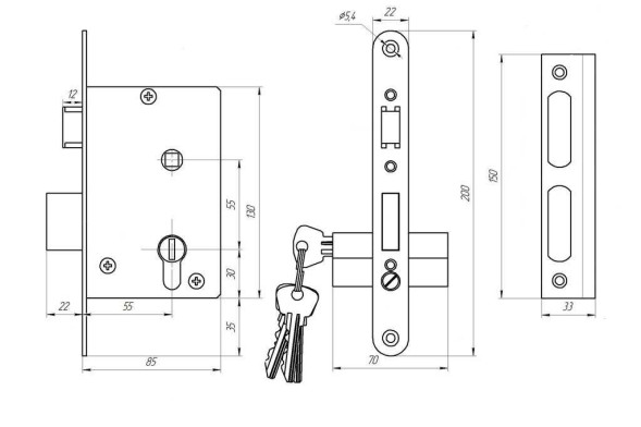 Замок врезной ЗЕНИТ ЗВ4-3.04 золото
