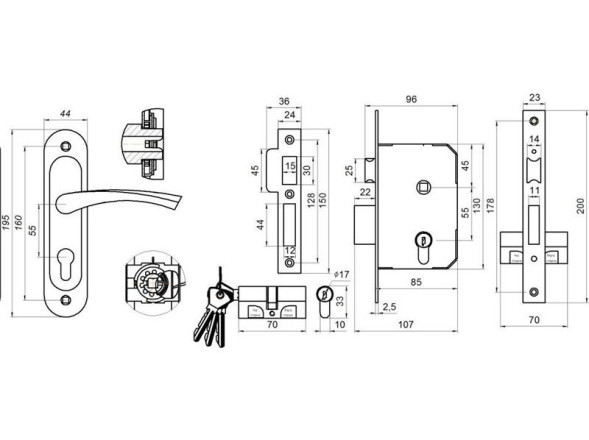 Замок врезной ГАРАНТ ЗВ7 бронза
