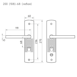 Ручка двер. на планке 200(108)-68 мм Левая мат.никель  "Нора-М"