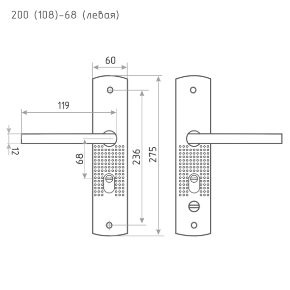 Ручка двер. на планке 200(108)-68 мм Правая мат.никель  "Нора-М"
