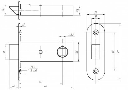 Защелка врезная ЗЕНИТ ЗЩ2-55 (врезная часть)