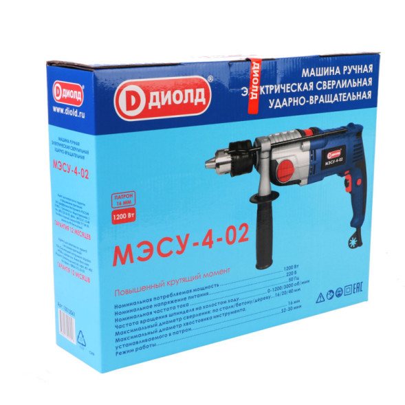 Машина ручная электрическая сверлильная ударно-вращальная 1200 Вт (МЭСУ-4-02) "ДИОЛД"