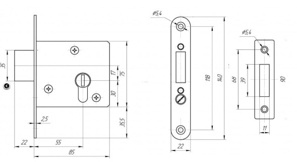 Замок врезной ЗЕНИТ ЗВ1-2 без цилиндра
