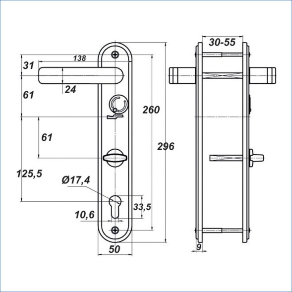 Ручка к замкам МЕТТЭМ НР 1301 прав. (к ЗВ13 174.1.1)