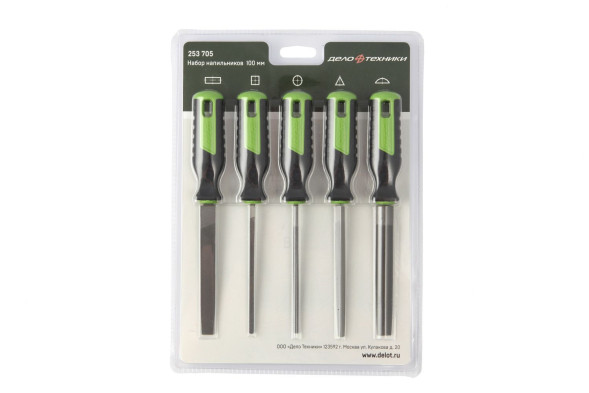 253705 Набор напильников №2 100 мм, 5 шт (плоский, полукруглый, трёхгранный, квадратный, круглый) (6