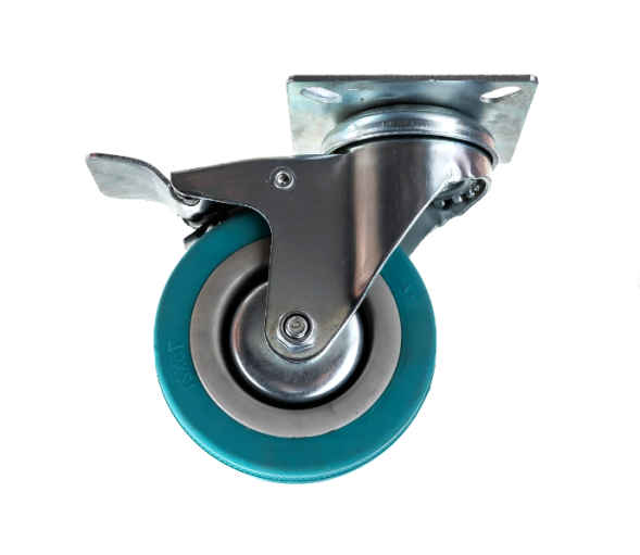 Колесо аппаратное поворотное с тормозом, серая резина 3" (75), нагрузка 50кг SCgb 93