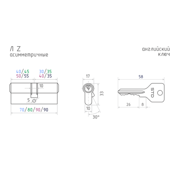Цилиндр.мех-м ЕСО Z Л-90 (латунь) (50-40)  "Нора-М"