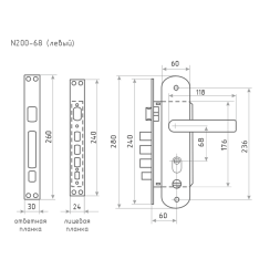 Замок врез. N200-68 (3В-200) Л (мат.никель-черн.никель) "Нора-М"