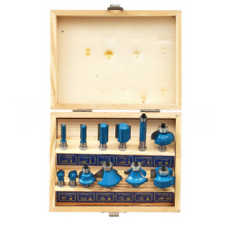 Набор фрез по дереву 12 предметов деревянная коробка (С2)