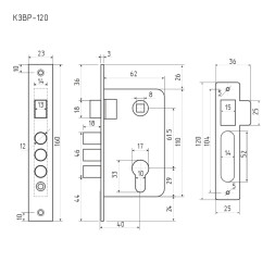 Корпус замка КЗВР-120 (62мм) (хром)