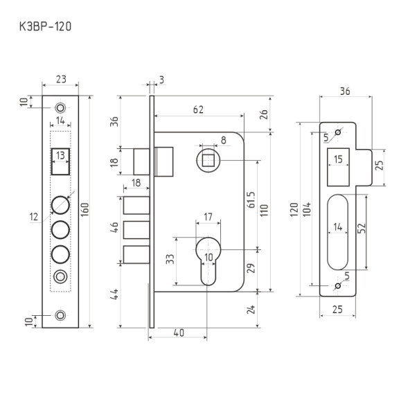 Корпус замка КЗВР-120 (62мм) (хром)