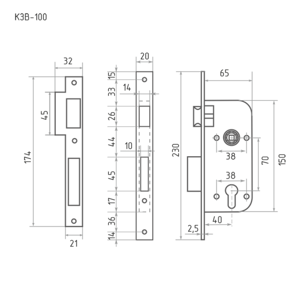 Корпус замка КЗВ-100 (70мм) (ст.бронза)