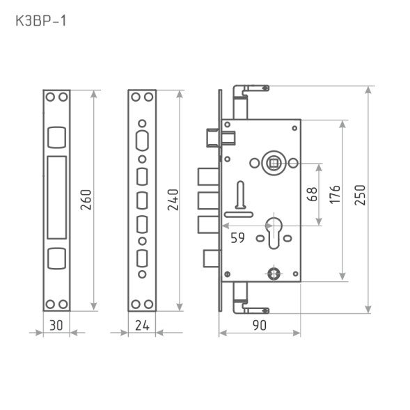 Корпус замка КЗВР-1 (КЗВР-200) 68мм (хром)  "Нора-М"