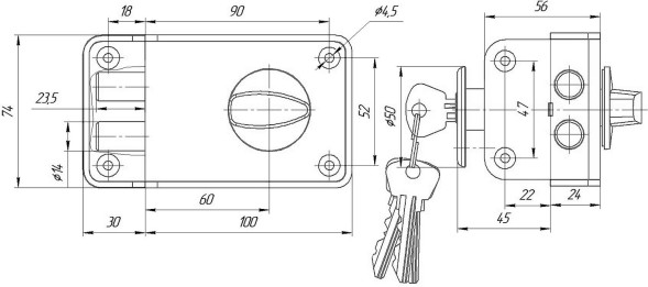 Замок накладной ЗЕНИТ ЗН1-3-1 серебро