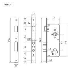 Корпус замка КЗВР-101 (85мм) (старая бронза)