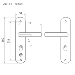 Ручка двер. на планке 200-68 мм  левая мат.никель/черн.никель  "Нора-М"