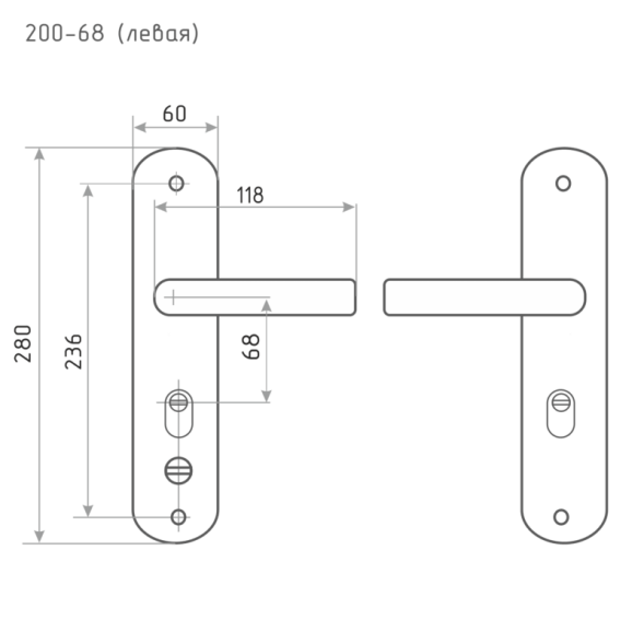 Ручка двер. на планке 200-68 мм  левая мат.никель/черн.никель  "Нора-М"