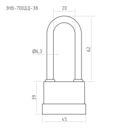 Замок навесной всепогодный ЗНВ-700дд-38 (45мм) (3кл.) "Нора-М"