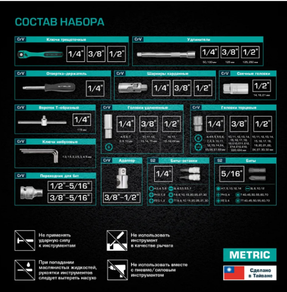Набор инструментов, 1/2", 3/8",1/4",СrV, усиленный кейс 151 предм. STELS