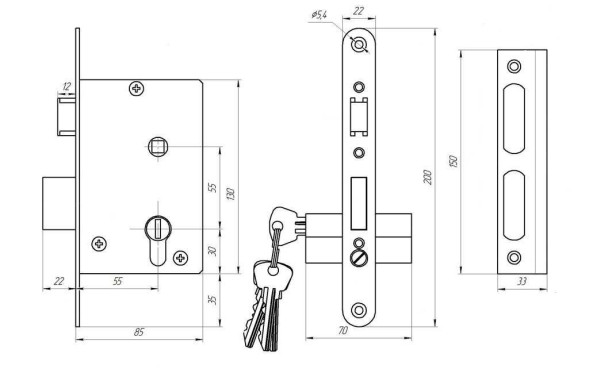 Замок врезной ЗЕНИТ ЗВ4-3.07 серебро