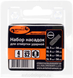 40005 Набор насадок для ударной отвертки (шлиц5;6;8;9*80мм S2) "Professional" АвтоДело