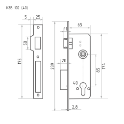 Корпус замка КЗВ-102 (85мм) (латунь полир.) 40мм  "Нора-М"