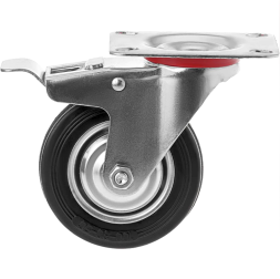 Колесо промышленное поворотное, резиновое с тормозом. SIZE:4"(100мм) Нагрузка 70кг. SCB 42