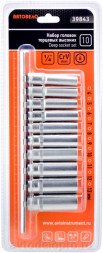 39843 Набор головок высоких 10пр.(DR1/4";12РТ,4-13мм; планка) АвтоДело