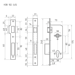 Корпус замка КЗВ-102 (85мм) (золото) 45мм  "Нора-М"