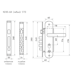 Замок врез. N200-68 ECO Л (мат.хром-черн.никель)  "Нора-М"