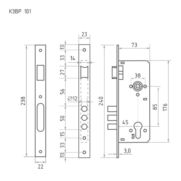 Корпус замка КЗВР-101 (85мм) (старая медь) НОРА-М