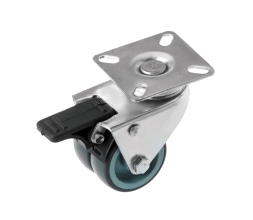 Колесо аппаратное поворотное, серое, сдвоенный ролик с тормозом 2" (50), нагрузка 60кг. SCndb 25