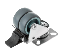 Колесо аппаратное поворотное, серое, сдвоенный ролик с тормозом 2" (50), нагрузка 60кг. SCndb 25