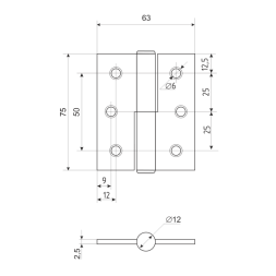 Петля унив.сталь 3"-2ВВ FНР СР (хром.покр.) без кол. (75*63*2,5)  №2 "Нора-М"