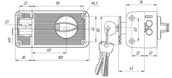 Замок накладной ЗЕНИТ ЗН2-3 медь